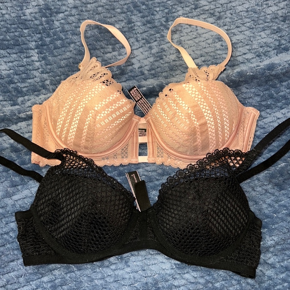 Victoria’s Secret bras 34B black rose gold pink removable pads